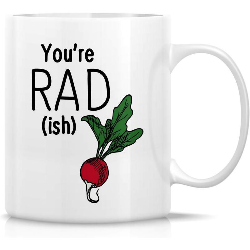 Tailorly White Ceramic 11 oz Mug - Youre Rad Ish Vibrant Red Vegetable With Lush Green Leaves Standing Alone Radish