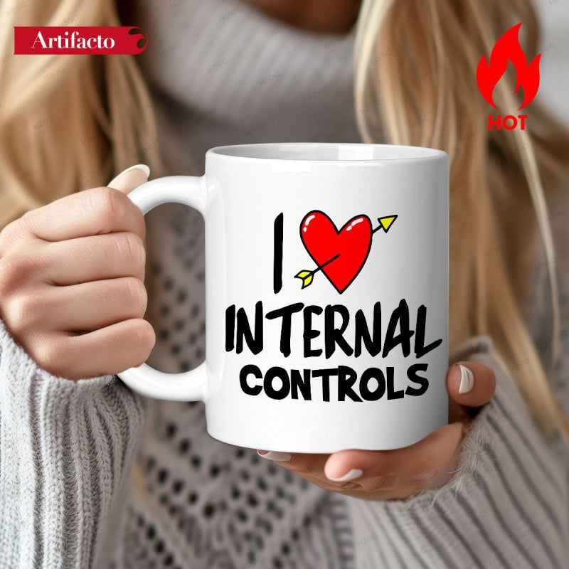 Tailorly White Ceramic 11 oz Mug - I Internal Controls Bold Red Heart With Arrow In Professional Artistic Script Heart