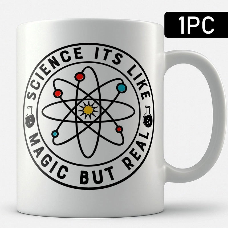 Tailorly White Ceramic 11 oz Mug - Science Its Like Magic But Real Minimalist Atomic Symbol Featuring Colorful Electrons And Science Flasks Atom