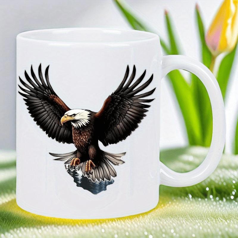 Tailorly White Ceramic 11 oz Mug - Majestic Wings Spread Wide Perched On A Small Rugged Grey Rock Eagle
