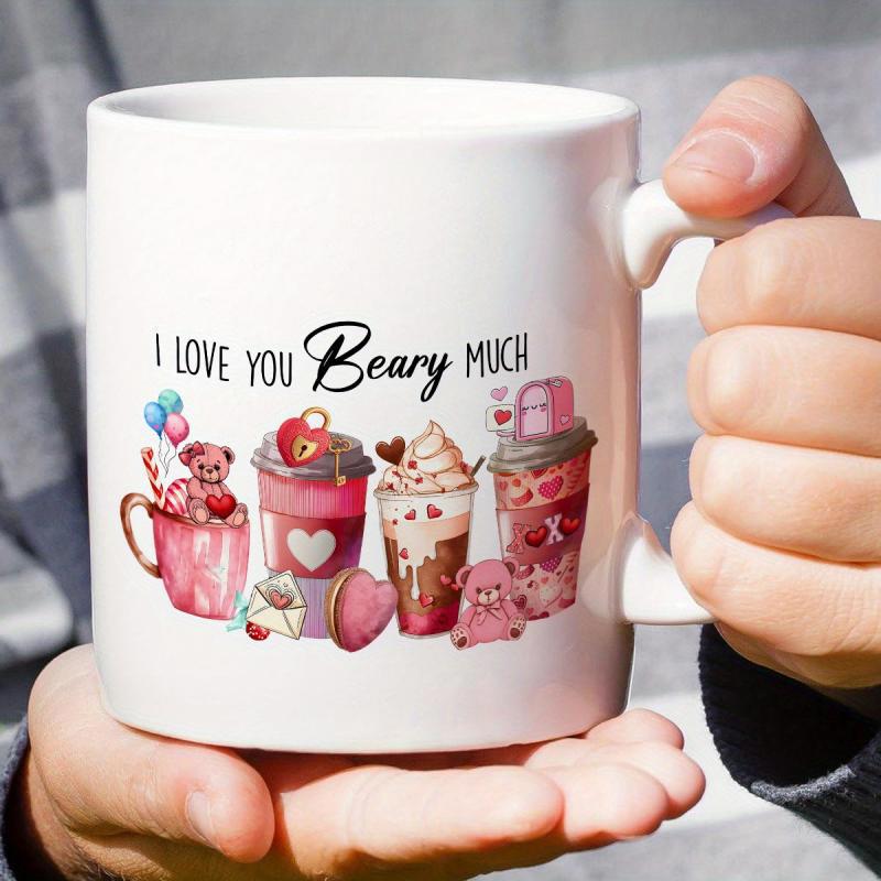 Tailorly White Ceramic 11 oz Mug - I Love You Beary Much Sweet Valentine Coffee Cups With Cute Teddy Bears And Hearts Mug
