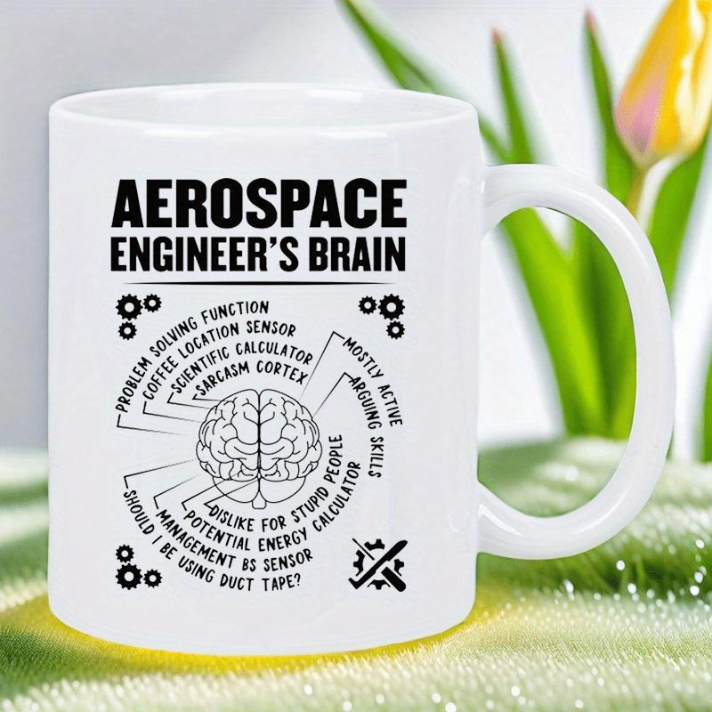 Tailorly White Ceramic 11 oz Mug - Aerospace Engineer's Brain Monochrome Scientific Illustration Featuring Detailed Technical Labels Explaining Internal Thought