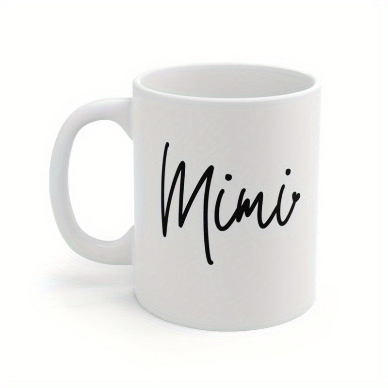 Tailorly White Ceramic 11 oz Mug - Mimi Elegant Script Lettering Featuring A Small Heart Decoration Mug