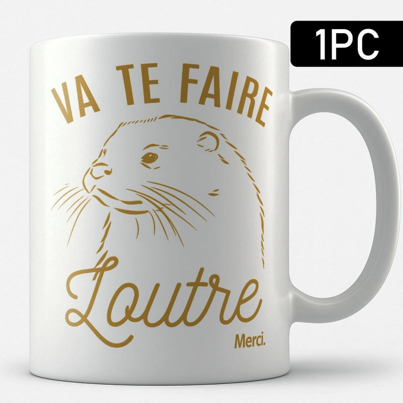 Tailorly White Ceramic 11 oz Mug - Elegant Minimalist Hand Drawn Wild Aquatic Mammal With Detailed Whiskers Otter