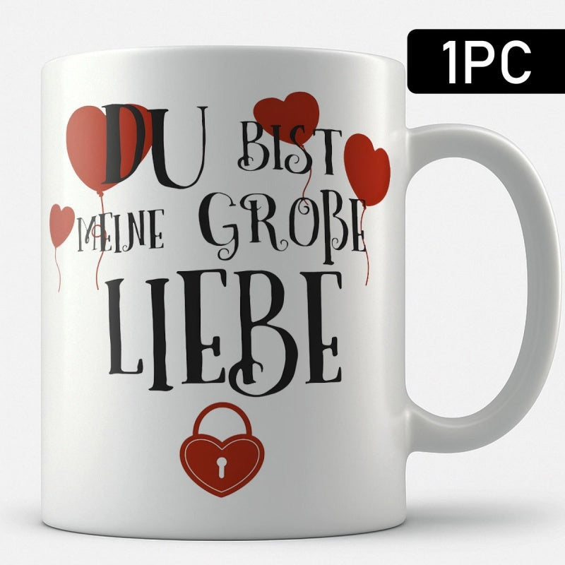 Tailorly White Ceramic 11 oz Mug - Floating Red Heart Balloons Above A Decorative Lock Shaped Like A Heart