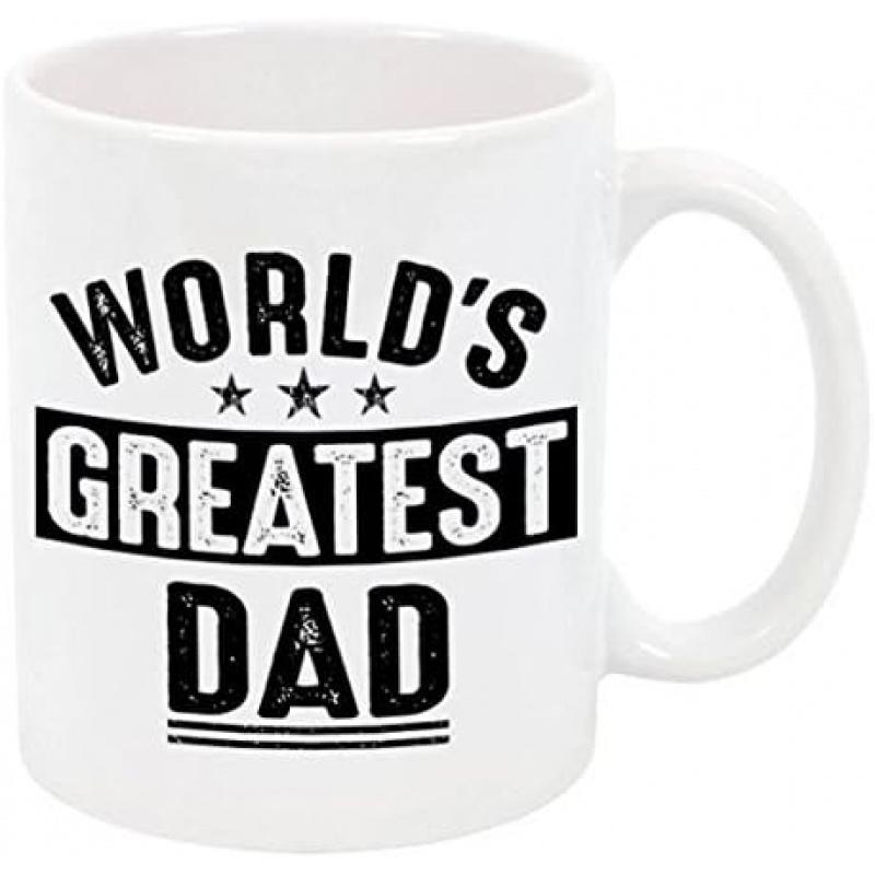 Tailorly White Ceramic 11 oz Mug - Worlds Greatest Dad Classic White Ceramic Coffee Cup With Bold Black Distressed Lettering Mug