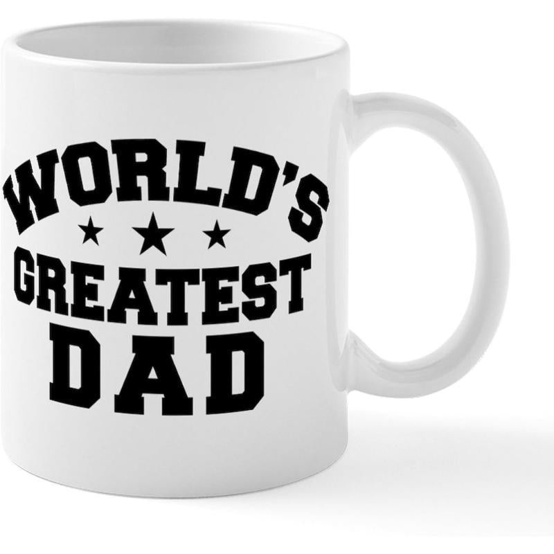 Tailorly White Ceramic 11 oz Mug - World's Greatest Dad Arched Bold Black Text Featuring Three Small Five Pointed Stars Mug