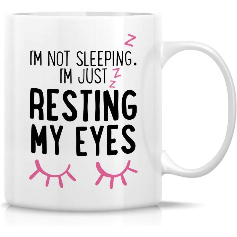 Tailorly White Ceramic 11 oz Mug - Im Not Sleeping Im Just Resting My Eyes Minimalist Pink Eyelashes With Small Floating Snoring Symbols