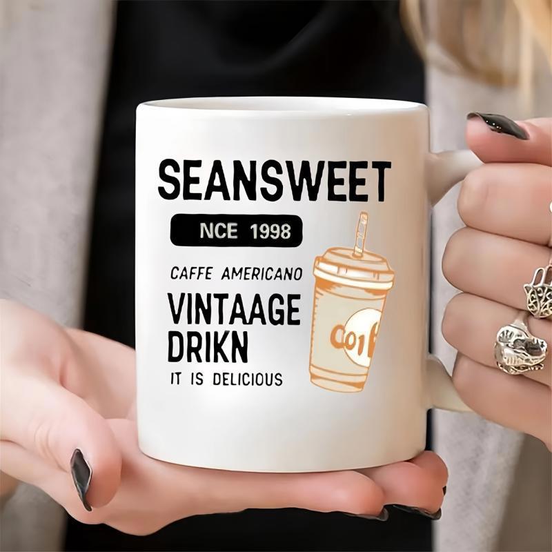Tailorly White Ceramic 11 oz Mug - Seansweet Caffe Americano Vintaage Drikn It Is Delicious Takeaway Coffee Cup Illustration With Bold Typography And Minimalist