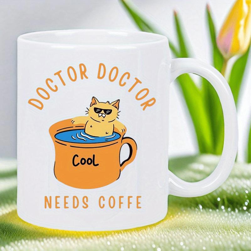 Tailorly White Ceramic 11 oz Mug - Doctor Doctor Cool Needs Coffe Orange Ginger Cat Wearing Sunglasses Relaxing Inside A Coffee Cup Cat