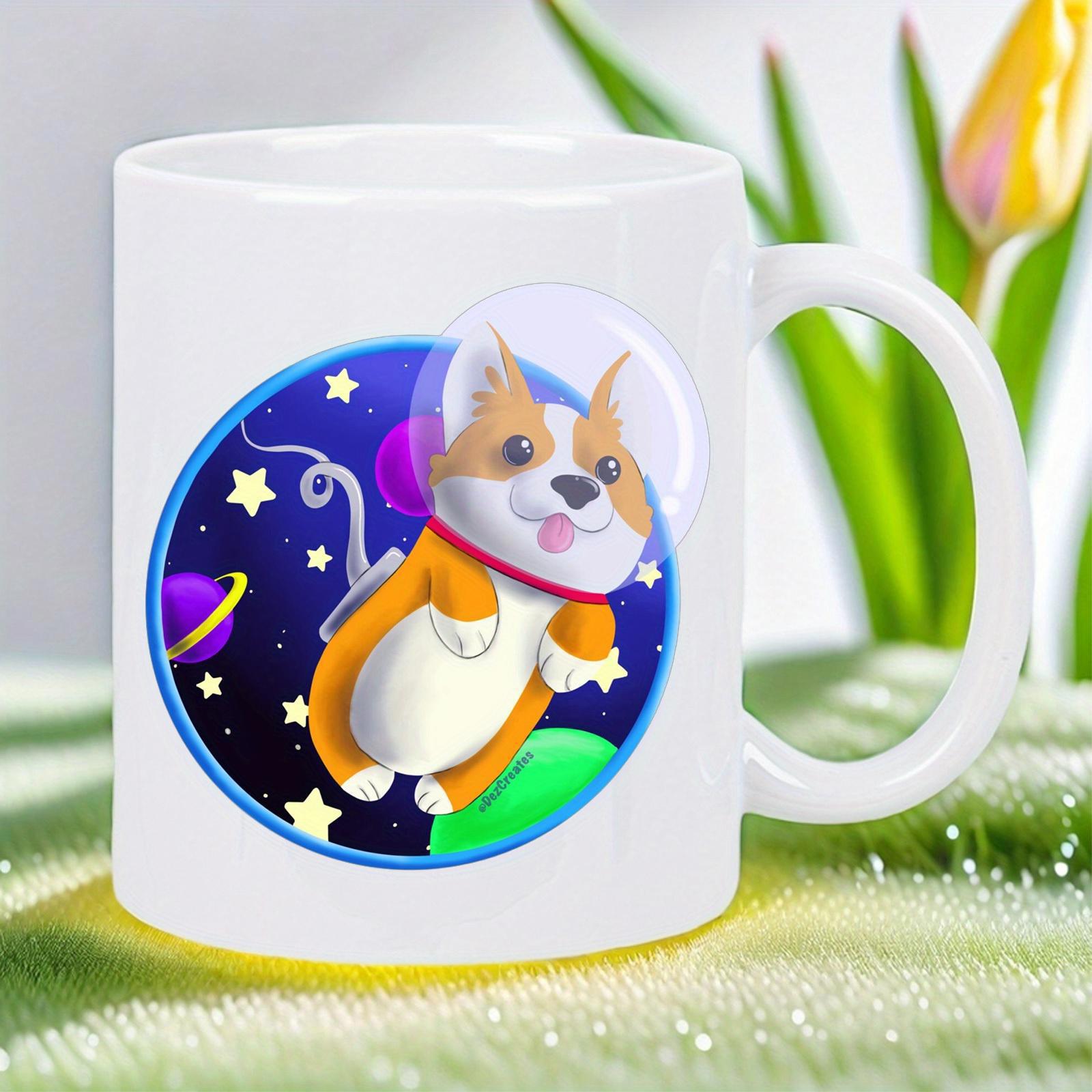 Tailorly White Ceramic 11 oz Mug - Cute Astronaut Dog Floating Through Dark Galactic Space Among Bright Stars Corgi