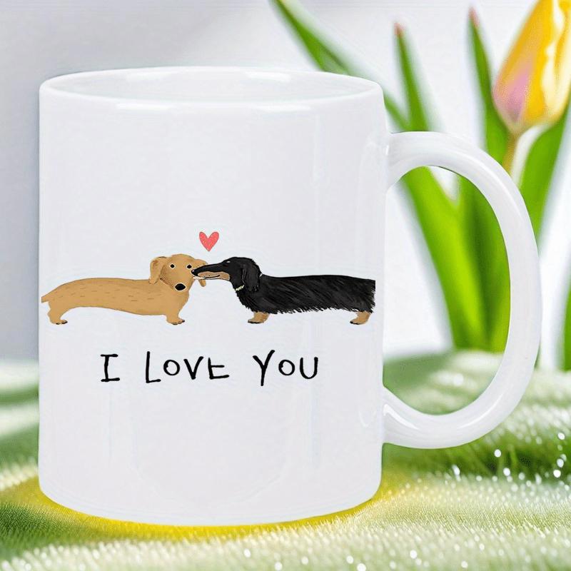 Tailorly White Ceramic 11 oz Mug - I Love You Two Adorable Sausage Dogs Touching Noses With Small Red Heart Dachshund