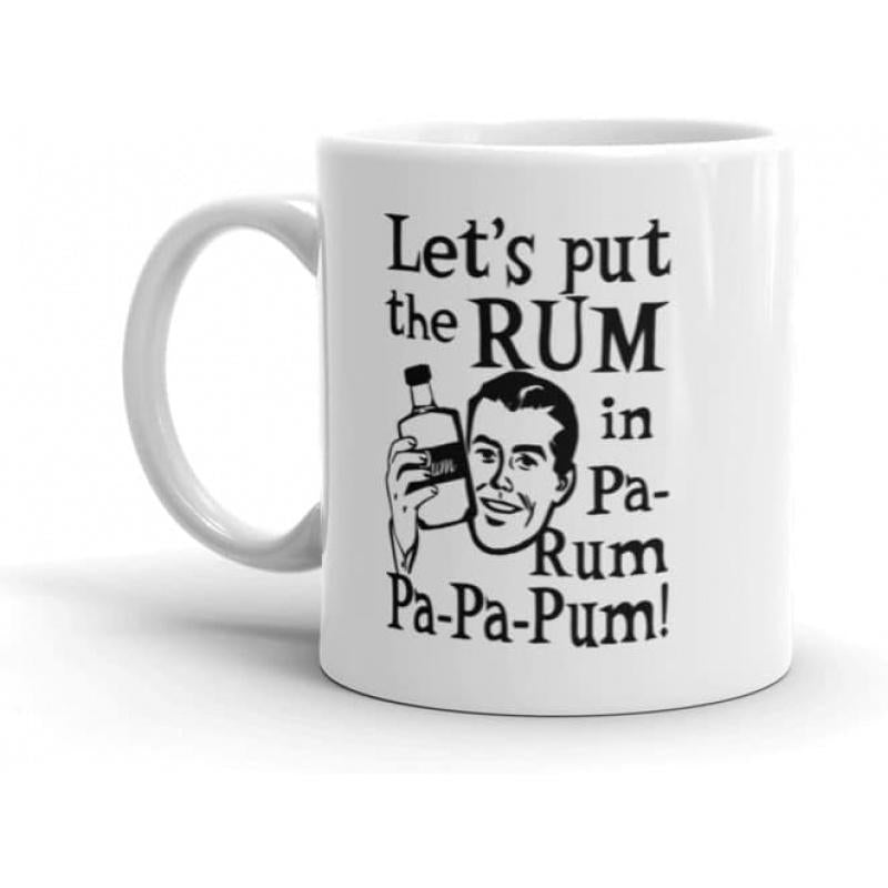 Tailorly White Ceramic 11 oz Mug - Lets Put The Rum In Pa Rum Pa Pa Pum Vintage Retro Style Sketch Of A Happy Gentleman Holding Alcohol Man