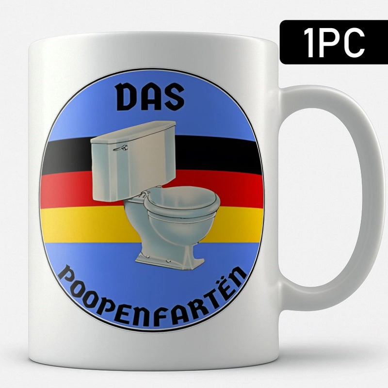 Tailorly White Ceramic 11 oz Mug - Circular Badge With Black Red And Gold German Flag Stripes White Ceramic Toilet