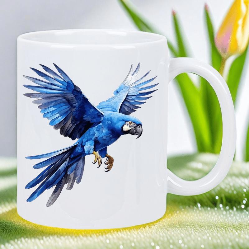 Tailorly White Ceramic 11 oz Mug - Majestic Blue Parrot Flying High In The Sky With Spread Wings Macaw
