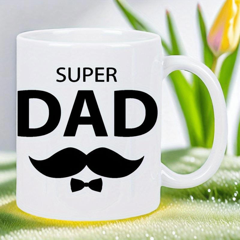 Tailorly White Ceramic 11 oz Mug - Super Dad Classic Black Gentlemen Mustache With Small Elegant Bow Tie Silhouette Mustache