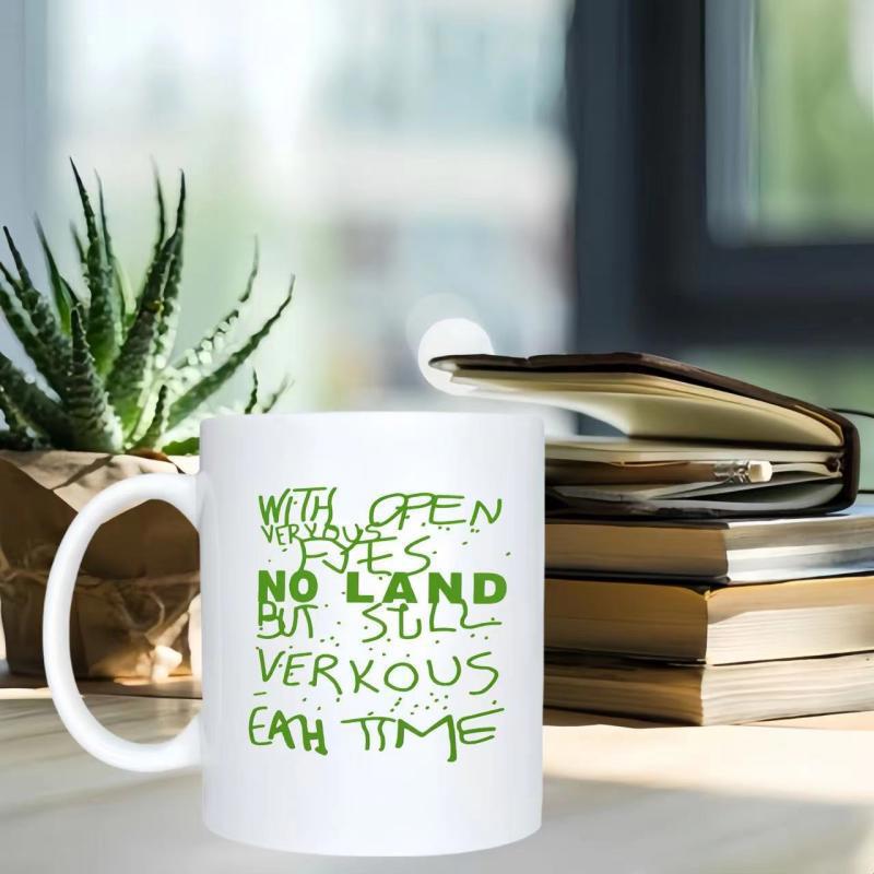 Tailorly White Ceramic 11 oz Mug - With Open Eyes No Land But Still Verkous Each Time Featuring Hand Drawn Artistic Green Motivational Lettering Mug