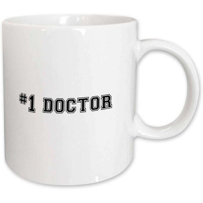Tailorly White Ceramic 11 oz Mug - Number One Doctor Minimalist Ceramic Surface Featuring Bold Black Block Style Varsity Lettering Mug