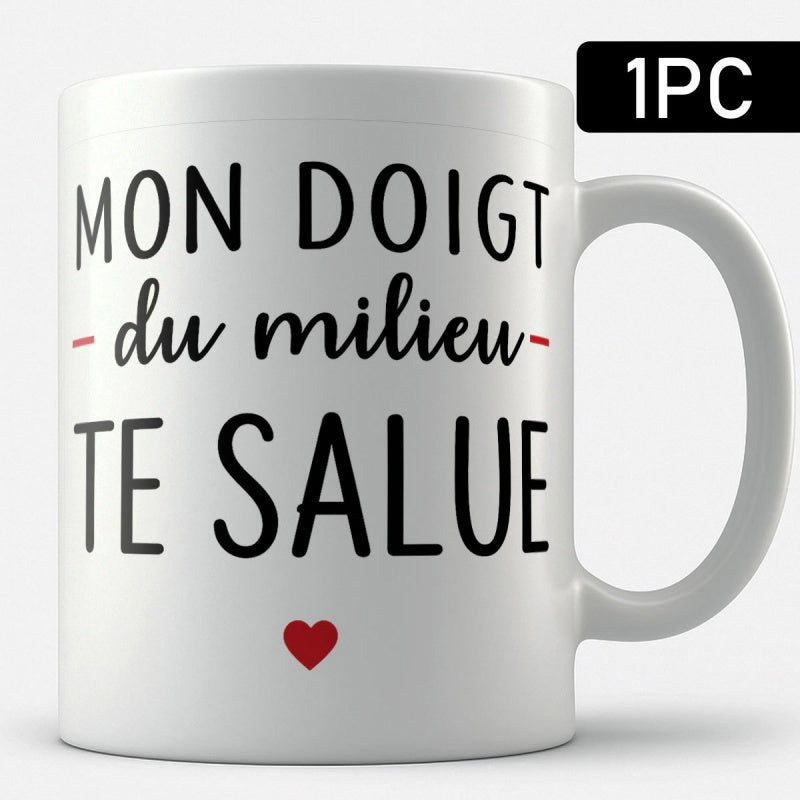 Tailorly White Ceramic 11 oz Mug - Elegant Minimalist Design With Small Red Heart Beneath Stylish Script Mug