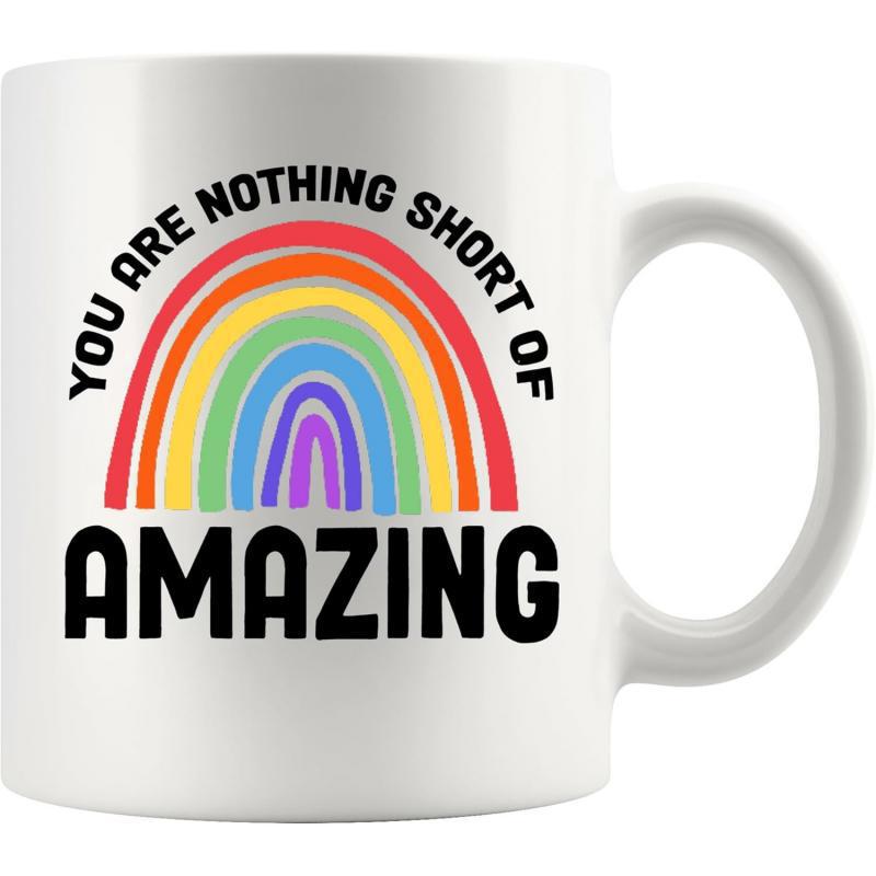 Tailorly White Ceramic 11 oz Mug - You Are Nothing Short Of Amazing Vibrant Colorful Arcs Forming A Bright Central Rainbow
