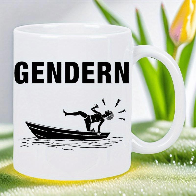 Tailorly White Ceramic 11 oz Mug - Silhouette Of A Person Falling From A Small Wooden Boat