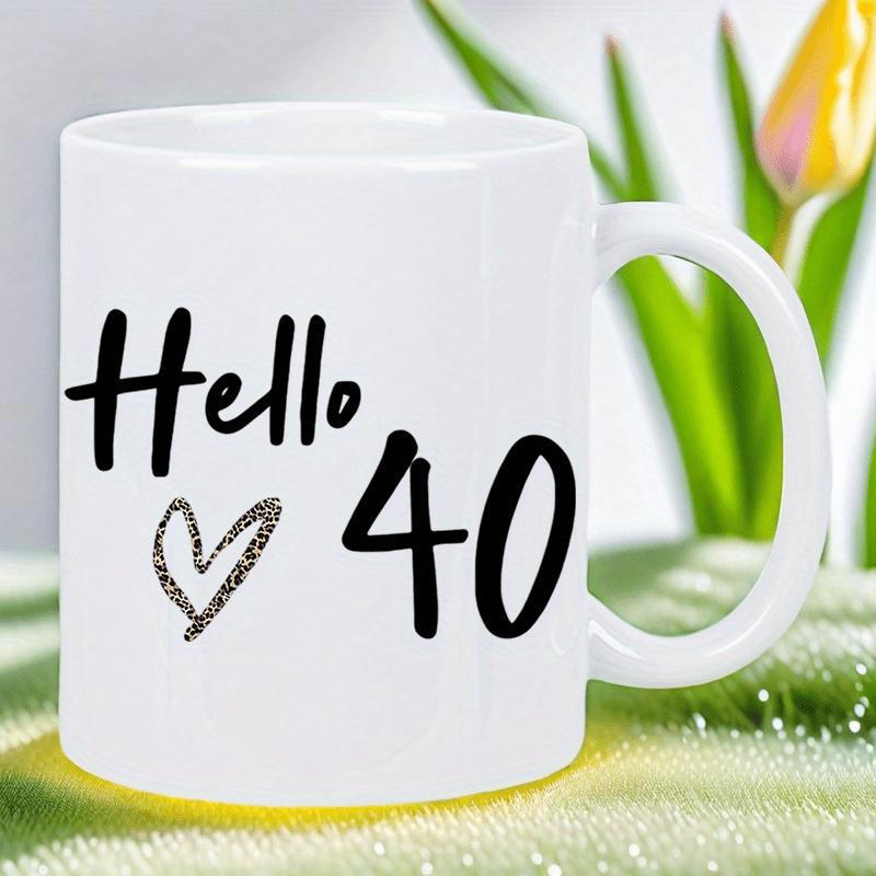 Tailorly White Ceramic 11 oz Mug - Hello 40 Minimalist Handwritten Script With A Shimmering Textured Heart