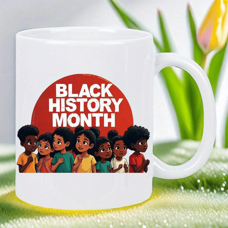 Tailorly White Ceramic 11 oz Mug - Black History Month Diverse Group Of Happy Young Students Standing Together Under Vibrant Red Sun Children