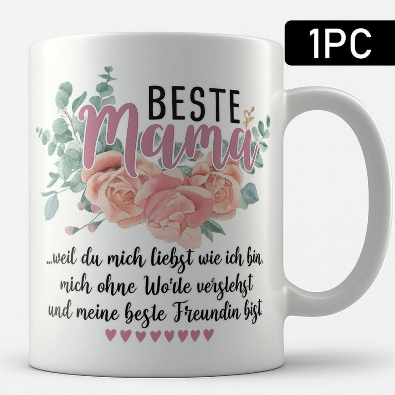 Tailorly White Ceramic 11 oz Mug - Elegant Soft Pink Watercolor Roses Surrounded By Green Eucalyptus Leaves Rose