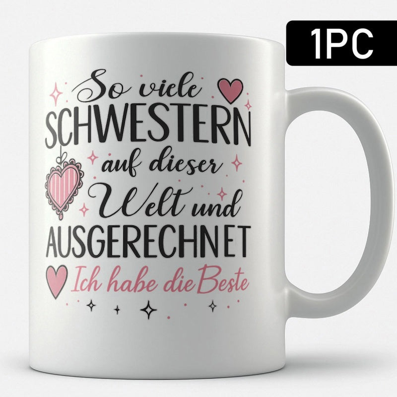 Tailorly White Ceramic 11 oz Mug - Elegant Artistic Pink Hearts Surrounded By Shining Decorative Stars Heart