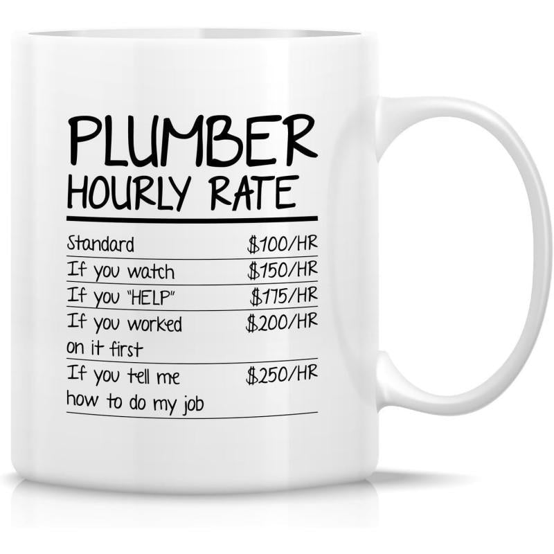 Tailorly White Ceramic 11 oz Mug - Plumber Hourly Rate Simple Ceramic Surface Featuring Minimalist Black Printed Professional Service Pricing List Mug
