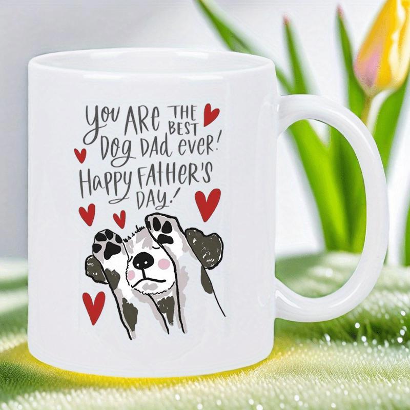 Tailorly White Ceramic 11 oz Mug - You Are The Best Dog Dad Ever Happy Fathers Day Adorable Spotted Puppy Peeking Behind Paws Surrounded By Floating Red Hearts Dog