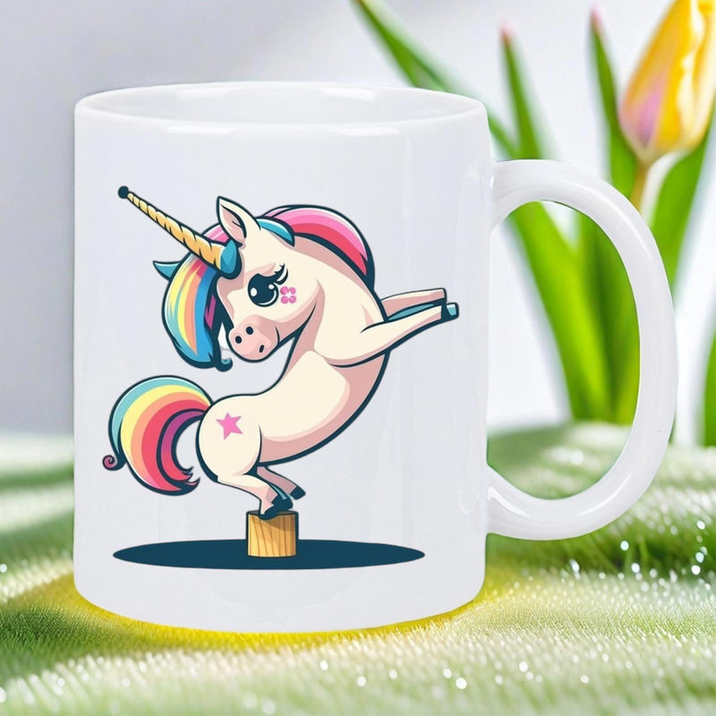 Tailorly White Ceramic 11 oz Mug - Adorable Mythical Creature With Rainbow Mane Dancing In A Playful Stance Unicorn