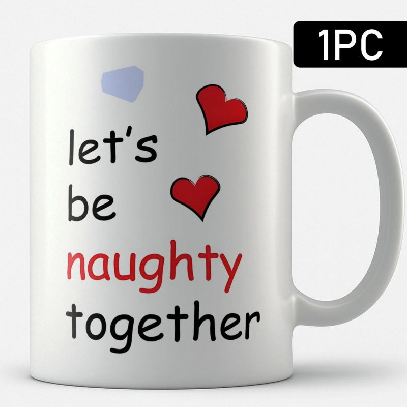 Tailorly White Ceramic 11 oz Mug - Lets Be Naughty Together Red And Blue Hearts Floating On Pure White Smooth Ceramic Mug