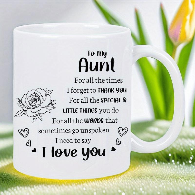 Tailorly White Ceramic 11 oz Mug - To My Aunt I Love You Elegant Line Art Rose With Heart Icons On Mug