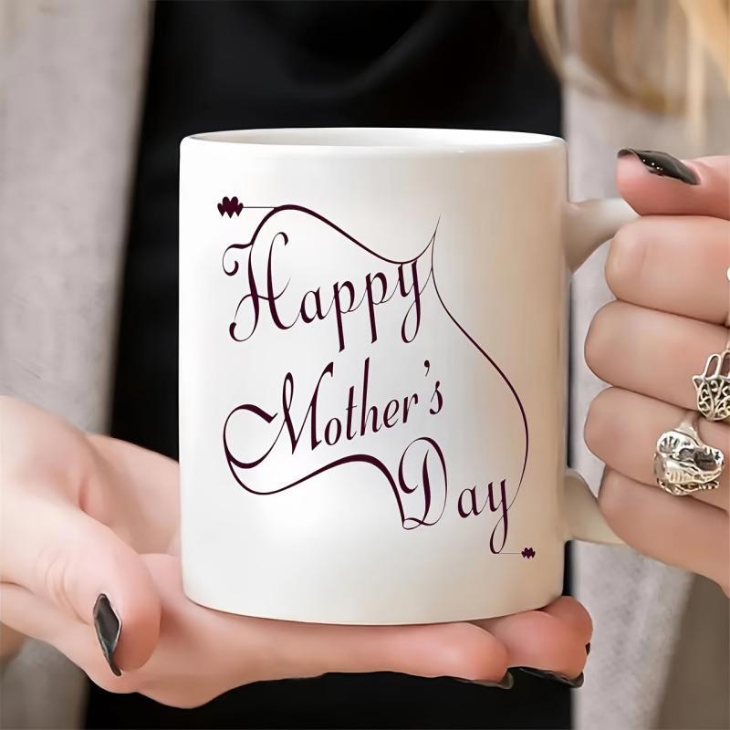 Tailorly White Ceramic 11 oz Mug - Happy Mothers Day Pure Featuring Elegant Cursive Script Among Decorative Swirls Mug
