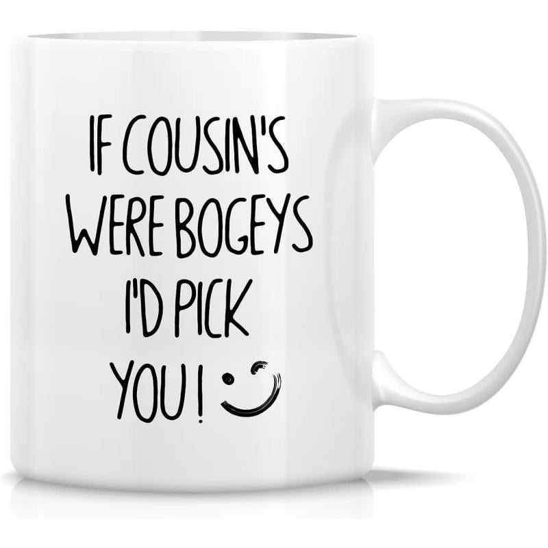 Tailorly White Ceramic 11 oz Mug - If Cousins Were Bogeys Id Pick You Minimalist Hand Drawn Winking Smiley Face Floating On Clean White Background Mug