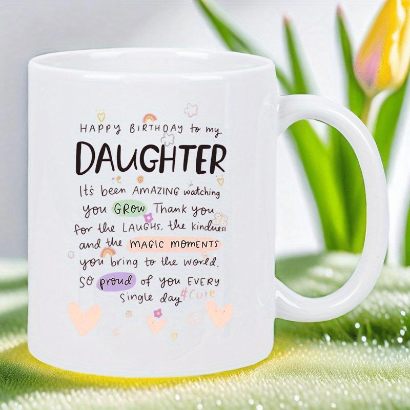Tailorly White Ceramic 11 oz Mug - Happy Birthday To My Daughter Minimalist With Colorful Hearts And Rainbow Patterns Mug