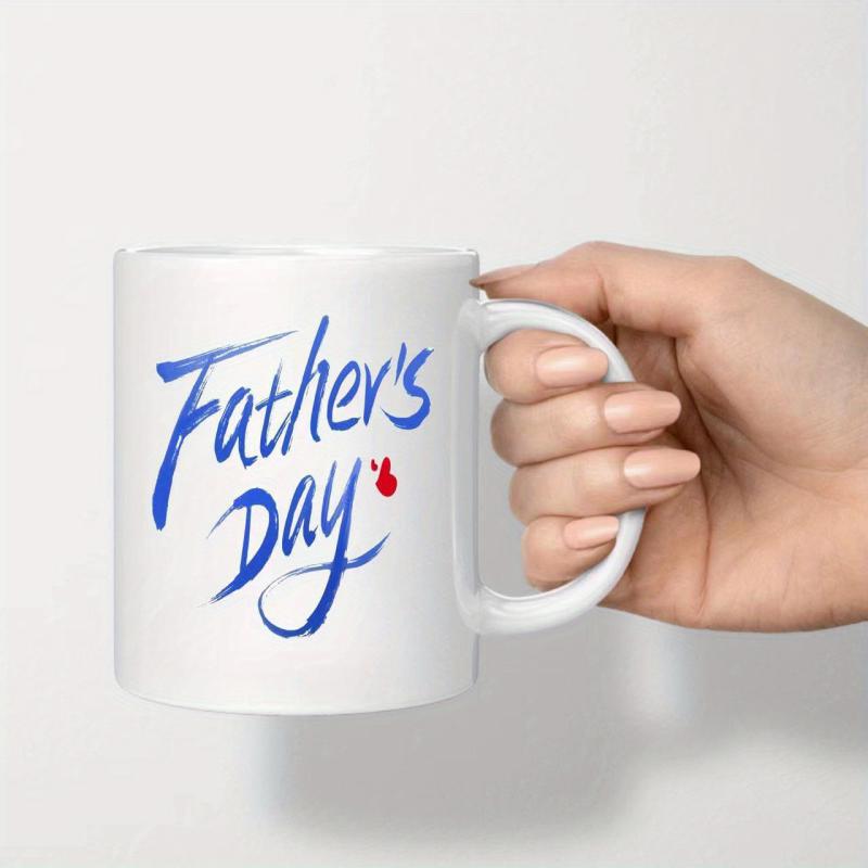 Tailorly White Ceramic 11 oz Mug - Father's Day Elegant Hand Drawn Blue Lettering Accompanied By Vibrant Red Tiny Heart Mug