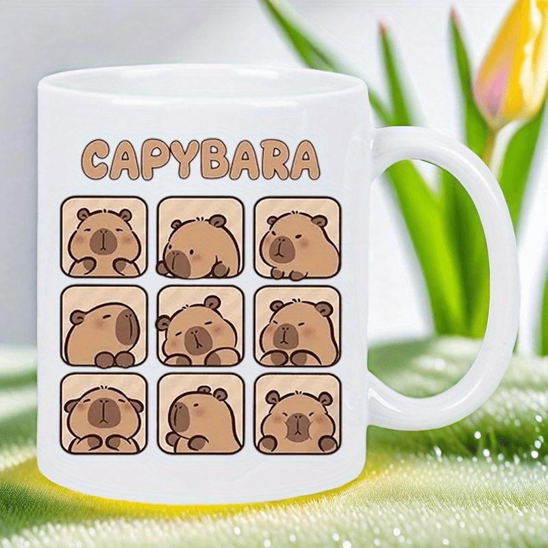 Tailorly White Ceramic 11 oz Mug - Capybara Cute Cartoon Animal Illustrations Arranged In A Creative Nine Square Grid Capybara