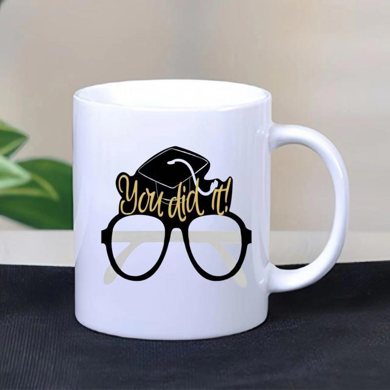 Tailorly White Ceramic 11 oz Mug - You Did It Graduation Cap And Round Glasses Celebrating Academic Success Mug
