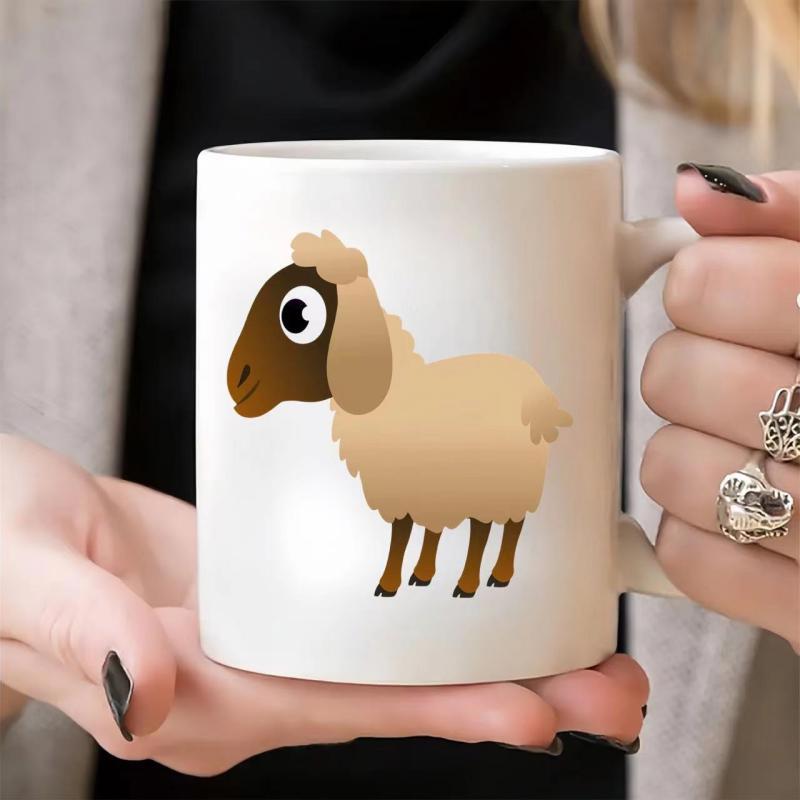 Tailorly White Ceramic 11 oz Mug - Adorable Fluffy Lamb With Brown Face And Soft Creamy Wool Sheep