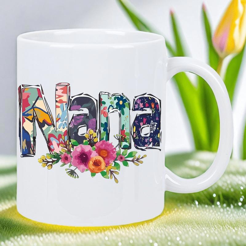 Tailorly White Ceramic 11 oz Mug - Nana Vibrant Blooming Flowers With Lush Green Leaves And Artistic Floral Pattern Mug