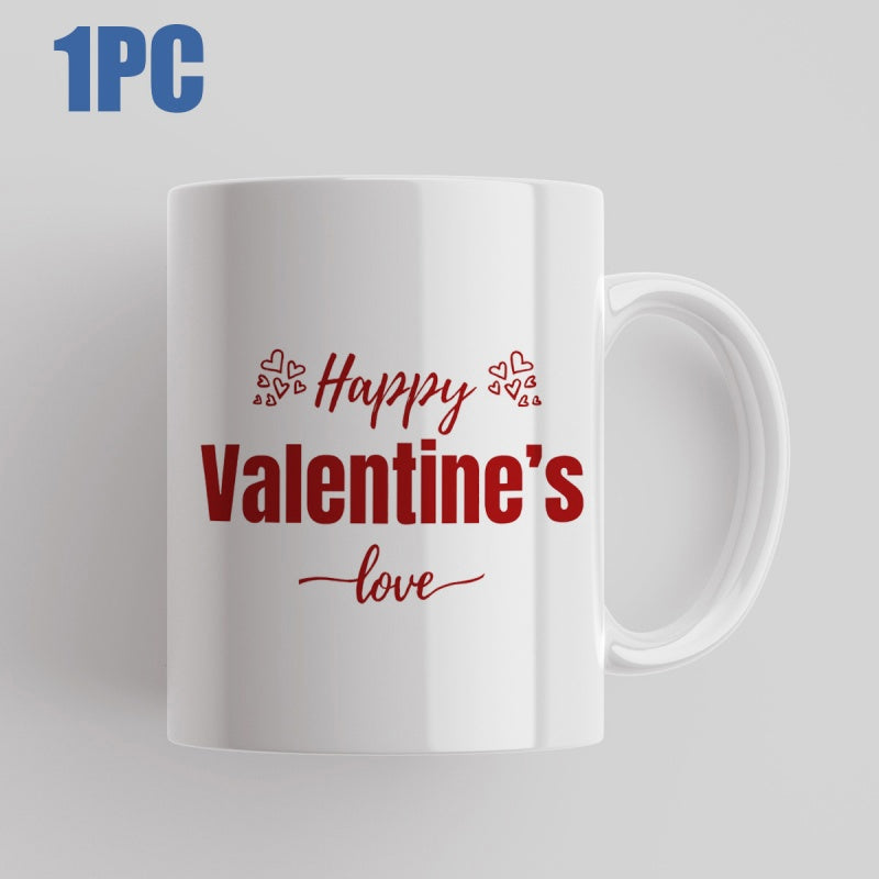 Tailorly White Ceramic 11 oz Mug - Happy Valentine's Love Small Heart Clusters Floating Beside Elegant Script Text Mug