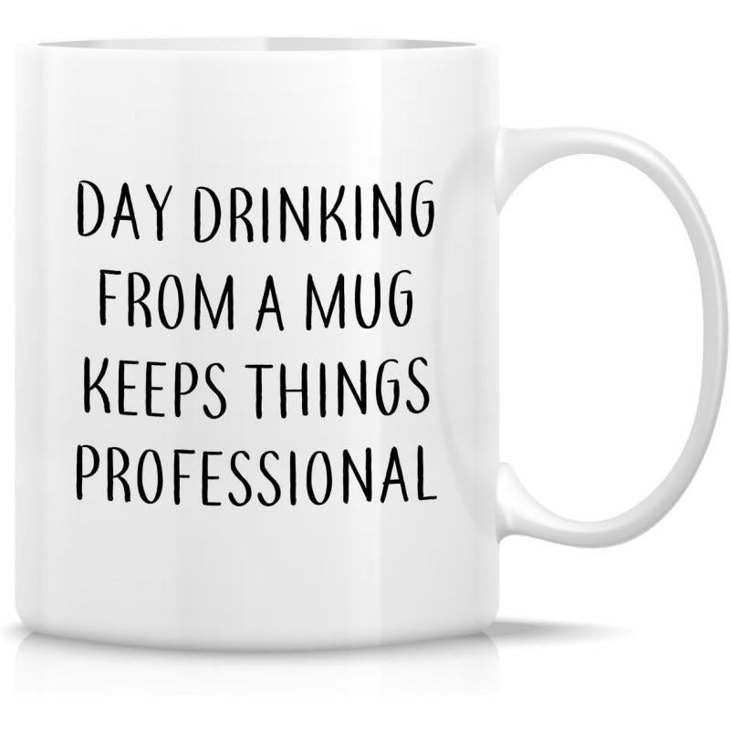 Tailorly White Ceramic 11 oz Mug - Day Drinking From A Mug Keeps Things Professional Sleek Minimalist White Ceramic Drinking Vessel With Comfortable Handle Mug