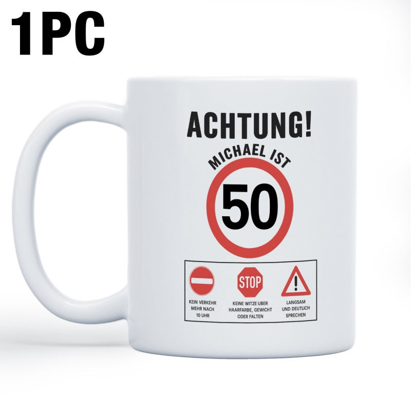 Tailorly White Ceramic 11 oz Mug - Minimalist Red Traffic Sign Frame Among Various Warning Road Safety Icons Mug