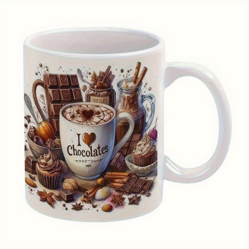 Tailorly White Ceramic 11 oz Mug - I Chocolates Delicious Gourmet Sweets With Cupcakes And Cinnamon Sticks Among Rich Sweet Chocolate