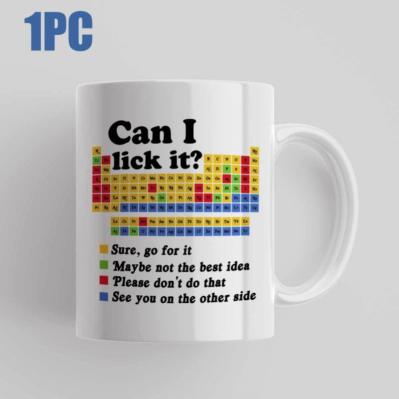 Tailorly White Ceramic 11 oz Mug - Can I Lick It Colorful Grid Arranged Like A Chemical Elements Chart Science Periodic Table