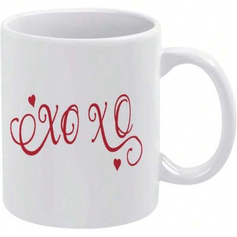 Tailorly White Ceramic 11 oz Mug - Xoxo Stylized Red Calligraphy With Small Hearts On A Ceramic Surface Mug