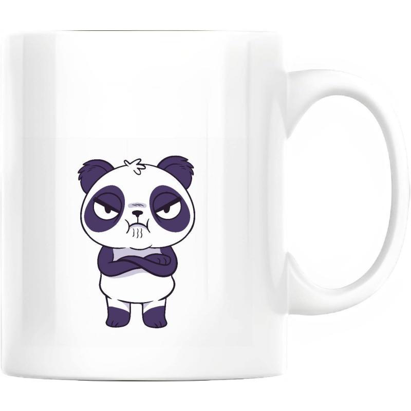 Tailorly White Ceramic 11 oz Mug - Adorable Grumpy Little Panda Standing With Crossed Arms Character Panda