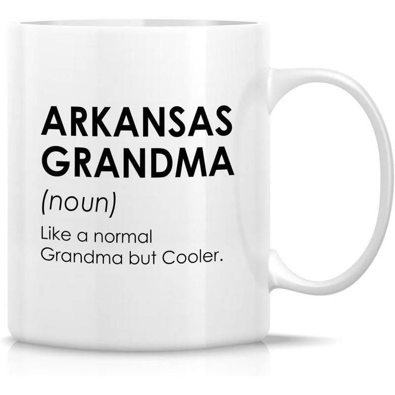 Tailorly White Ceramic 11 oz Mug - Arkansas Grandma Noun Like A Normal Grandma But Cooler Elegant Featuring Bold Black Definition Typography Design Mug